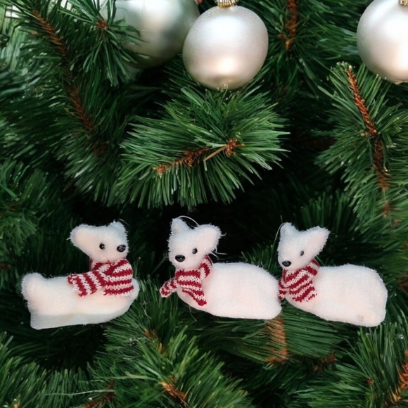 Nature Vibe Flocked White Reindeer Christmas Ornaments Set of 6, New - Picture 5 of 8